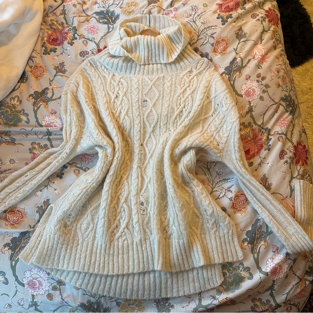 free people distressed white cream sweater